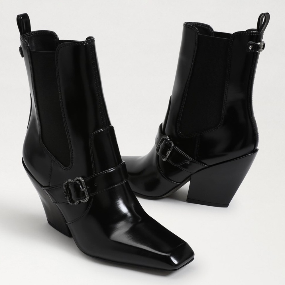 Sam Edelman Western Buckle Black Ankle Boots